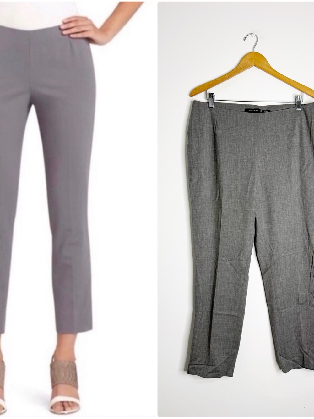 Lafayette 148 Stanton Pants Size 12 Gray Virgin Wool Stretch Side Zip